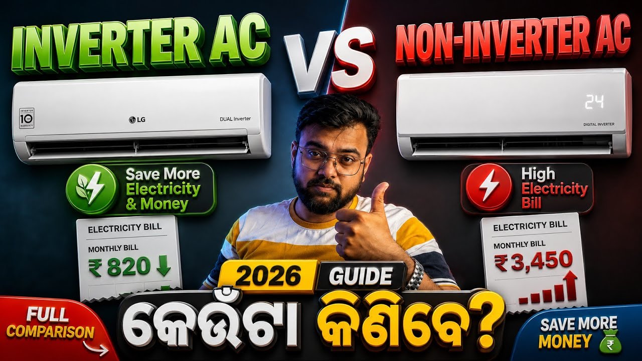Inverter AC vs Non-Inverter AC Full Comparison | କେଉଁଟା କିଣିବେ 2026? 🤔 Save More Electricity & Money