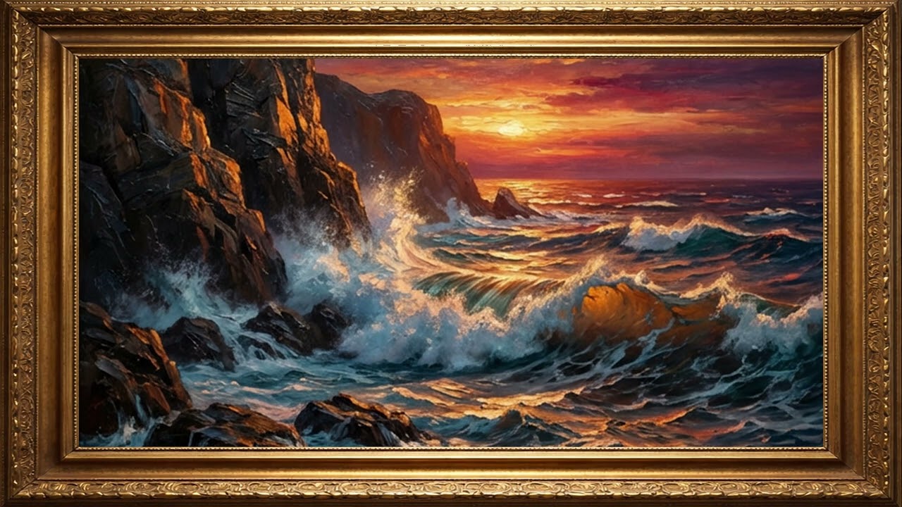 Fiery Sunset Waves | 4K Luxury Frame TV Art Display