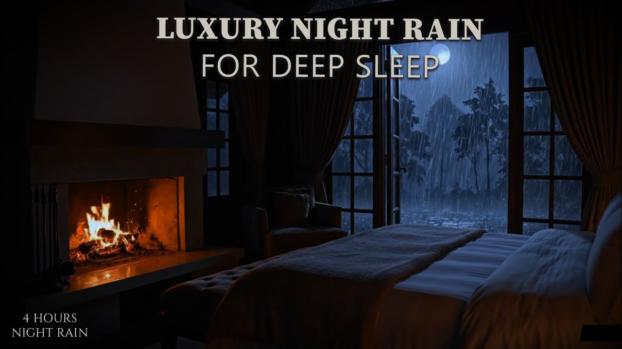 K4 Hours Heavy Rain & Fireplace Sounds for Deep Sleep | Night Rain Ambience (No Thunder)
