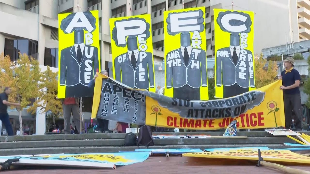 Protesters gather in downtown San Francisco as APEC begins