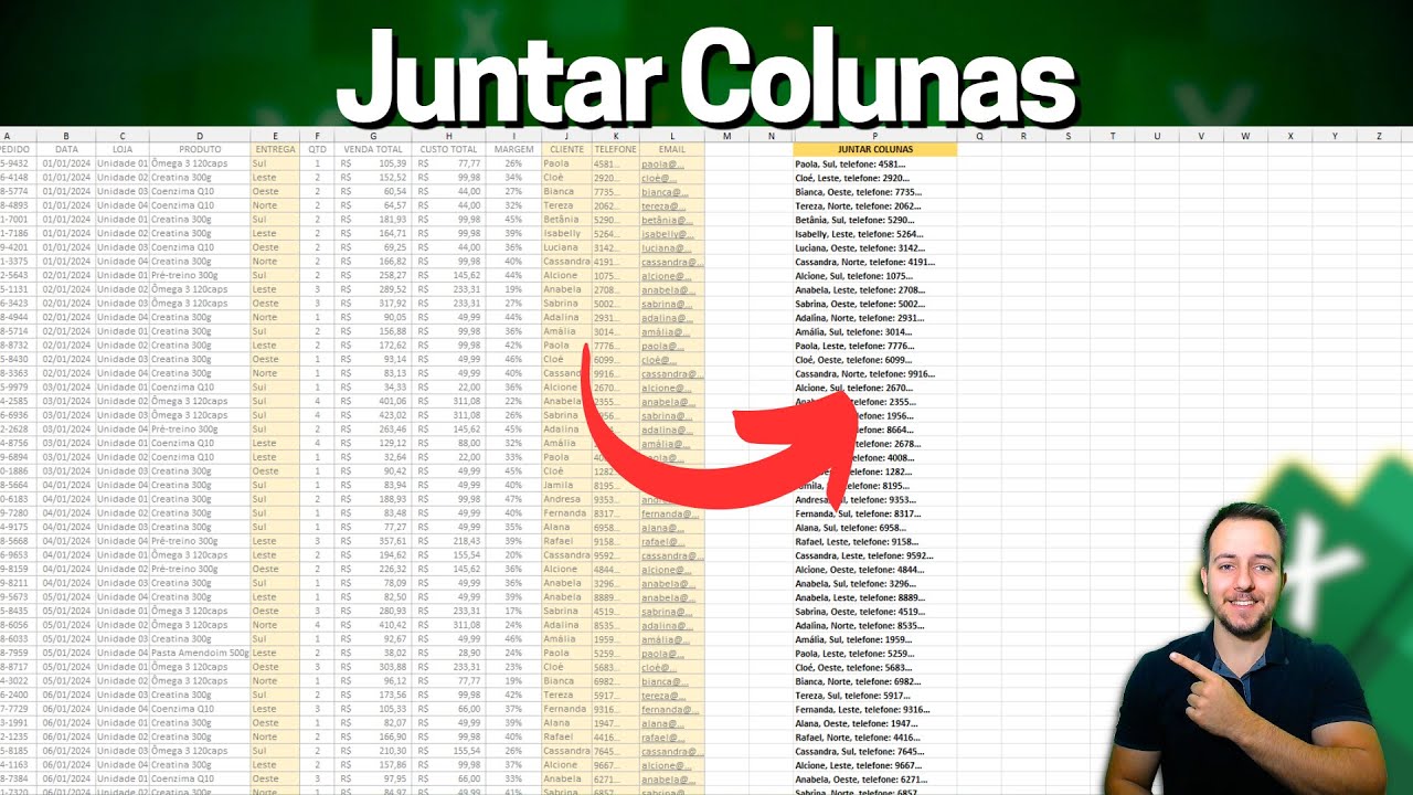 Como Juntar Colunas no Excel | Combinar Células | Agrupar Informações