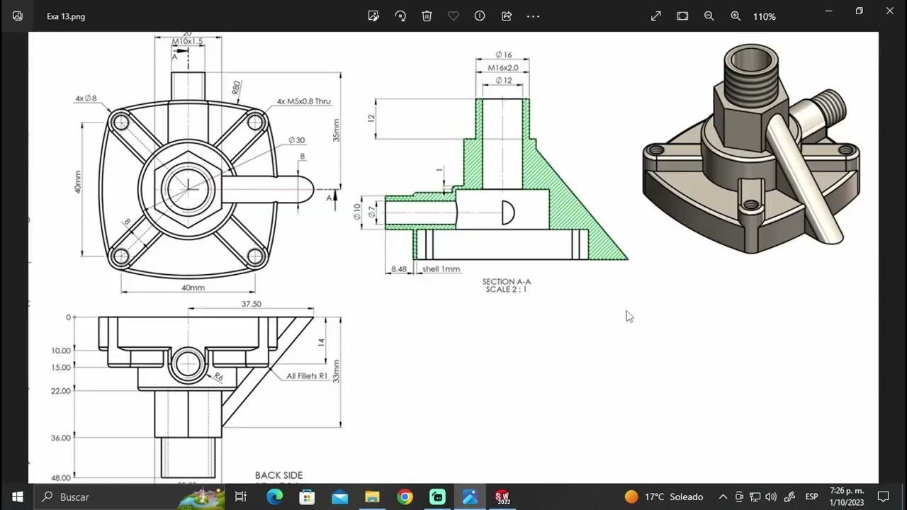 Resolución Pieza 13 Examen SolidWorks