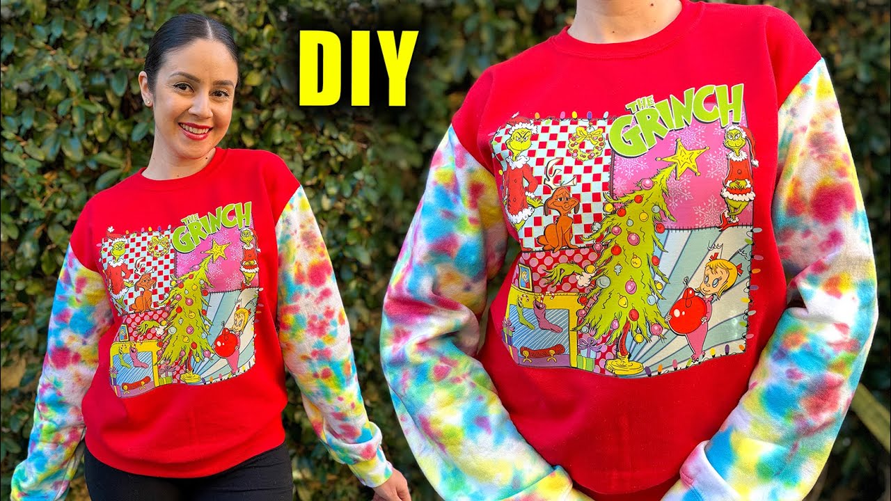 HOW TO MAKE A TIE DYE CHRISTMAS SWEATER WITH A DTF TRANSFER || Lucykiins