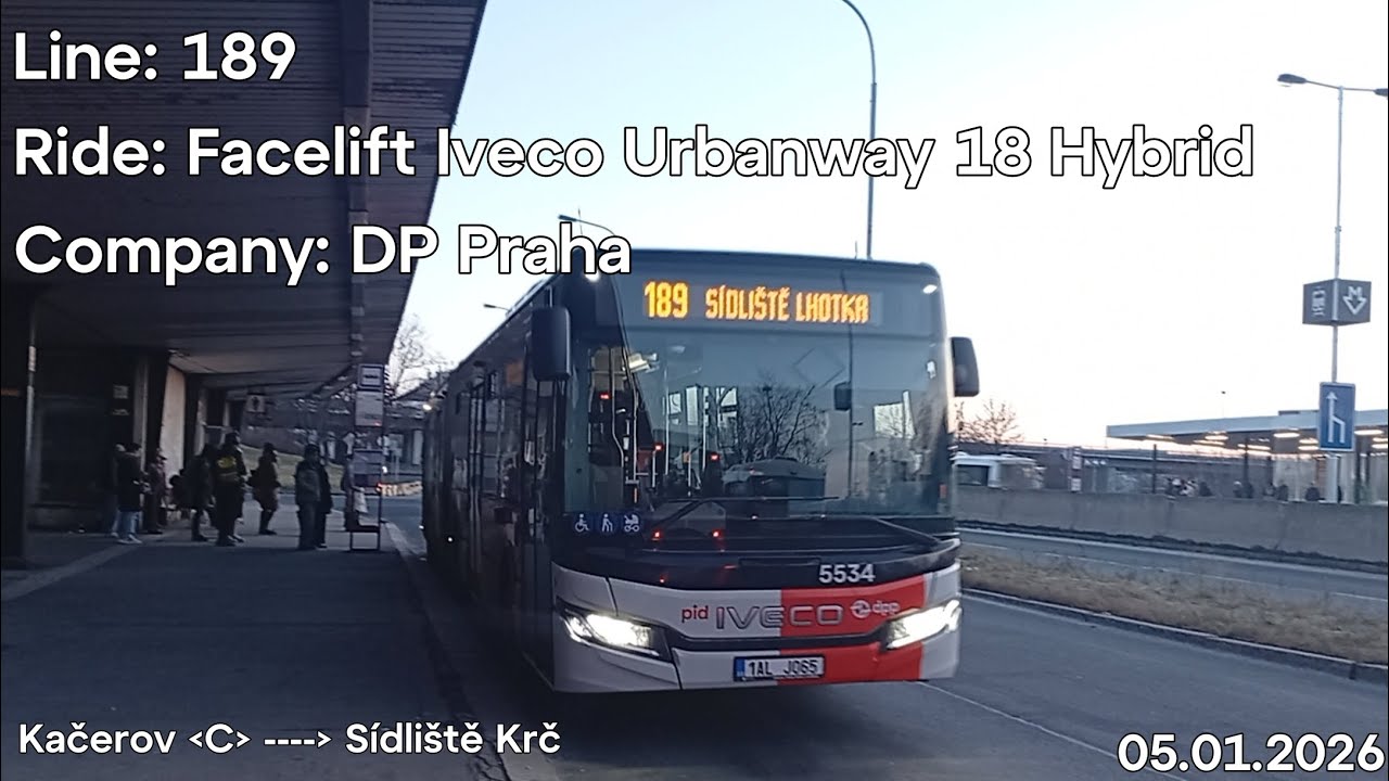 Line: 189 Ride: Facelift Iveco Urbanway 18 Hybrid Company: DP Praha to Sídliště Krč 