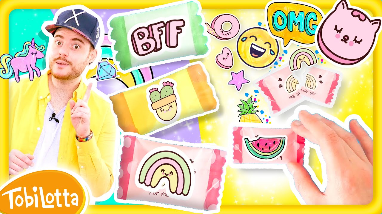 DIY GESCHENKE Basteln Kawaii Sticker TobiLotta Kindern einfache Bastelideen Kinderkanal Basteln