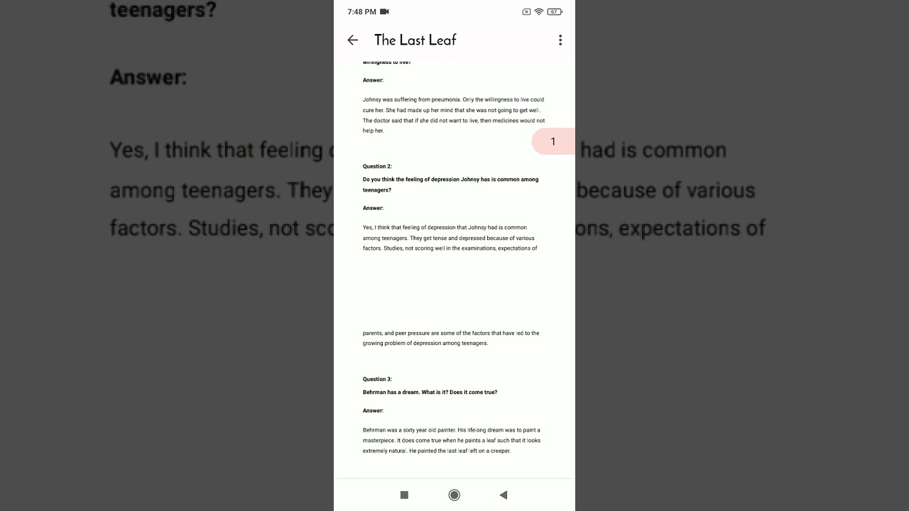 Class 9 English Moments Chapter:- 7 The Last Leaf Question/Answer