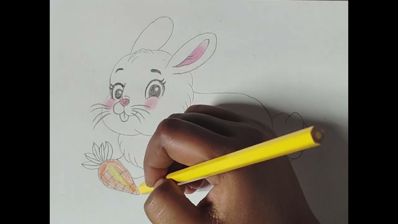 Rabbit drawing with carrot🥕# colour pencil sketch# easy drawing.... 