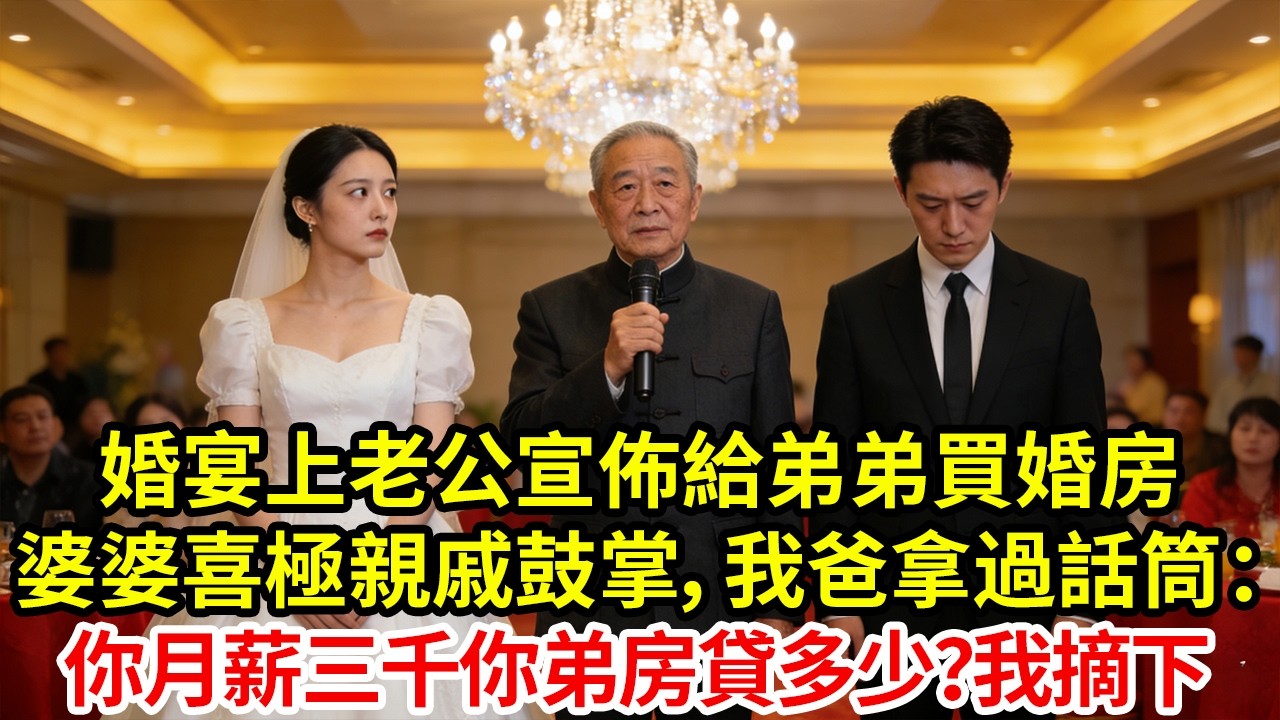 婚宴上老公用話筒宣佈給弟弟買婚房婆婆喜極親戚鼓掌，我爸拿過話筒：你月薪三千？你弟房貸多少？我聽完，摘下婚戒#為人處世#生活經驗#情感#家庭倫理