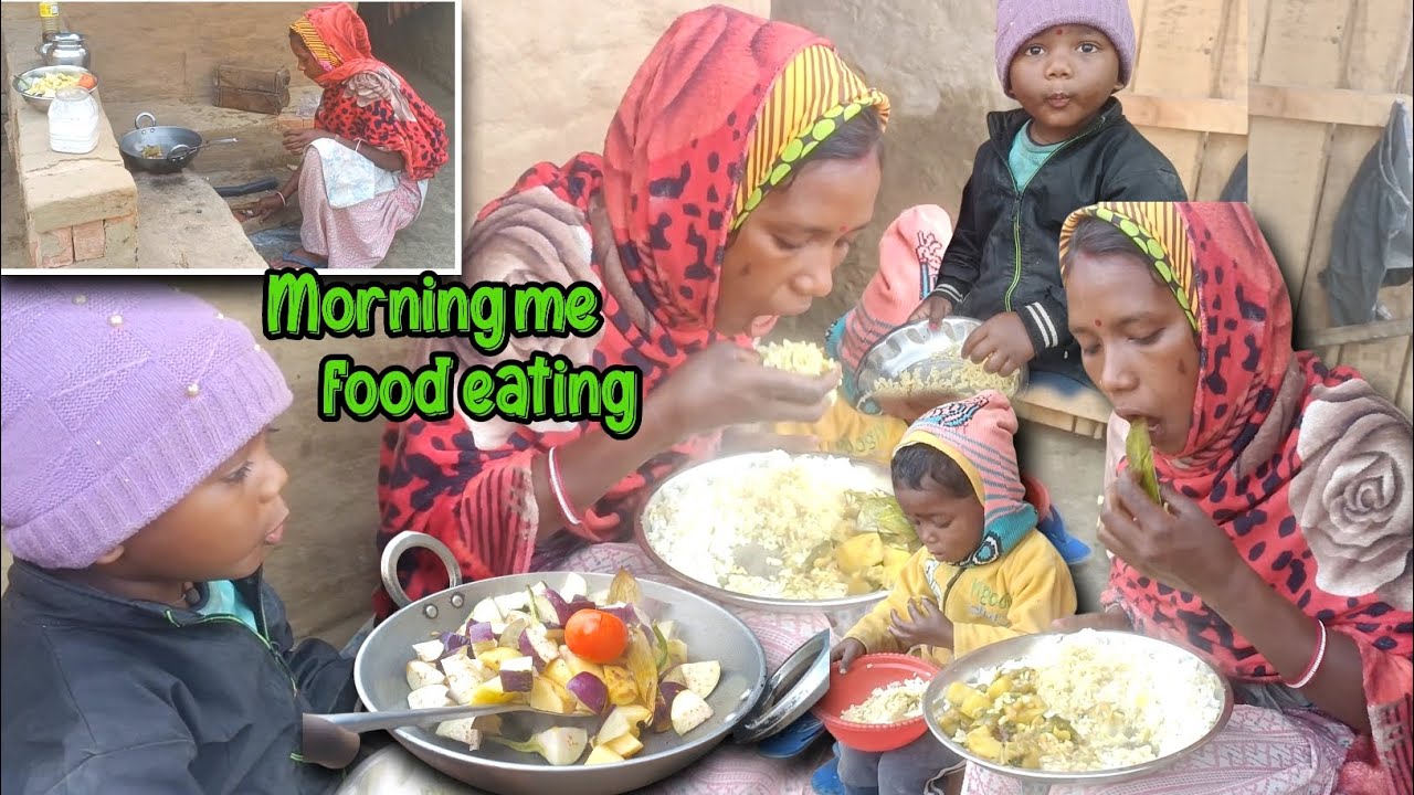 Subah subah ka khana | Today Cooking Eating vegetable With rice | Village style Cooking Eating 