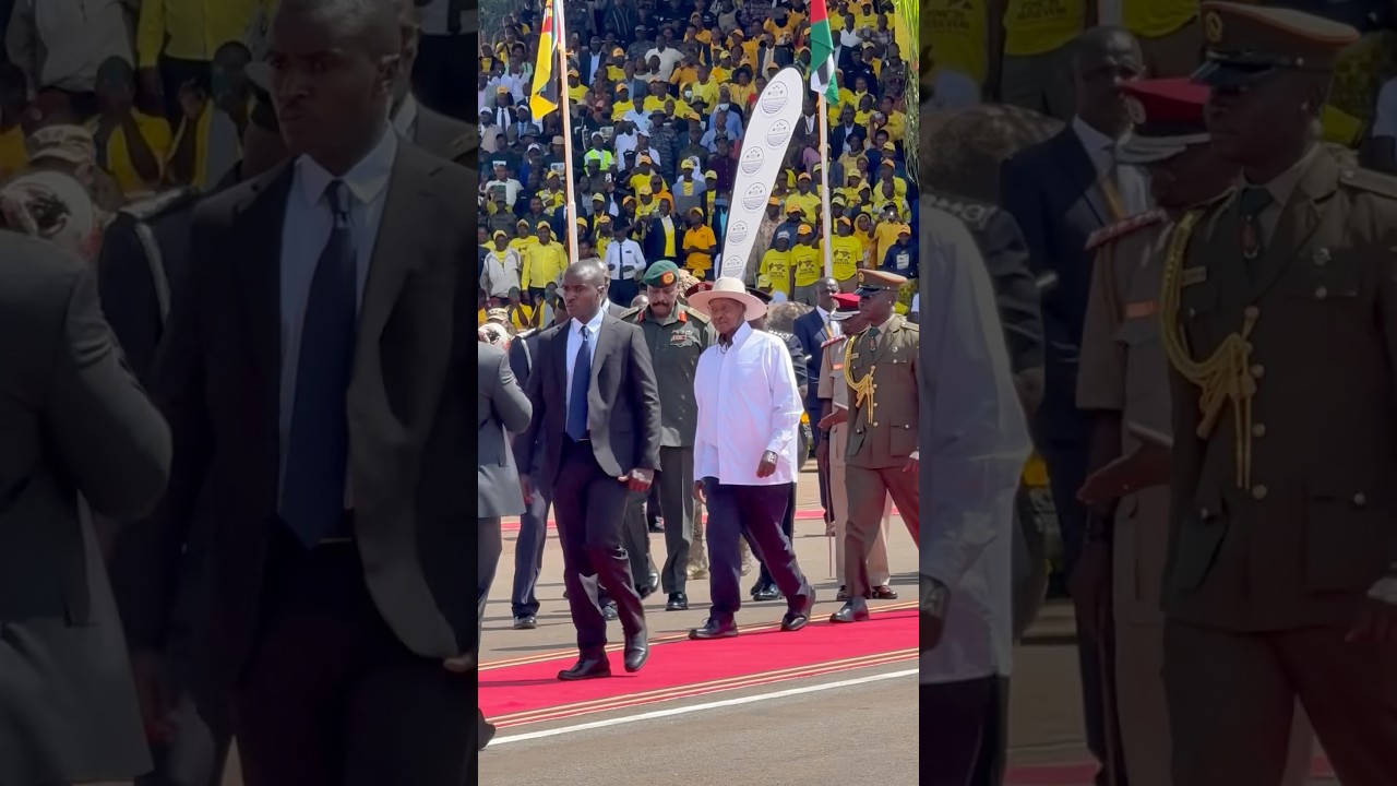 Gen Muhoozi Welcomes The President Yoweri Kaguta Museveni at Kololo independence grounds