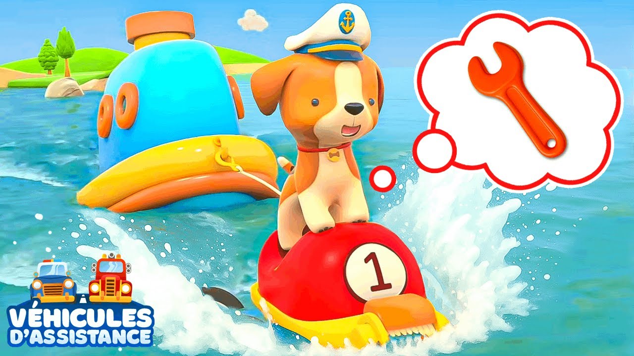 Le bateau coule ! ⛵️Les véhicules d’assistance sauvent un chien qui s'y trouve. Animation pour bébés