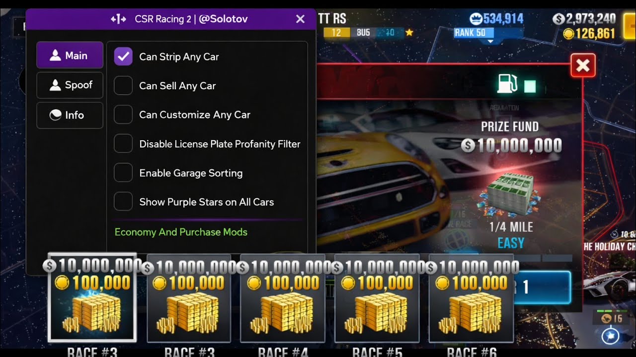 CSR2 6.2.1 Imgui MOD Menu| NO ROOT| INFINITE GOLD, CASH... | Acronix Productions&trade;