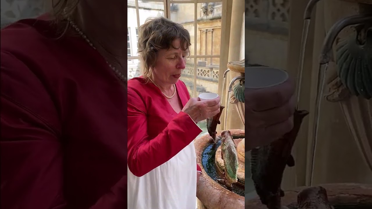 Rachel tastes the Pump Room water in Bath
