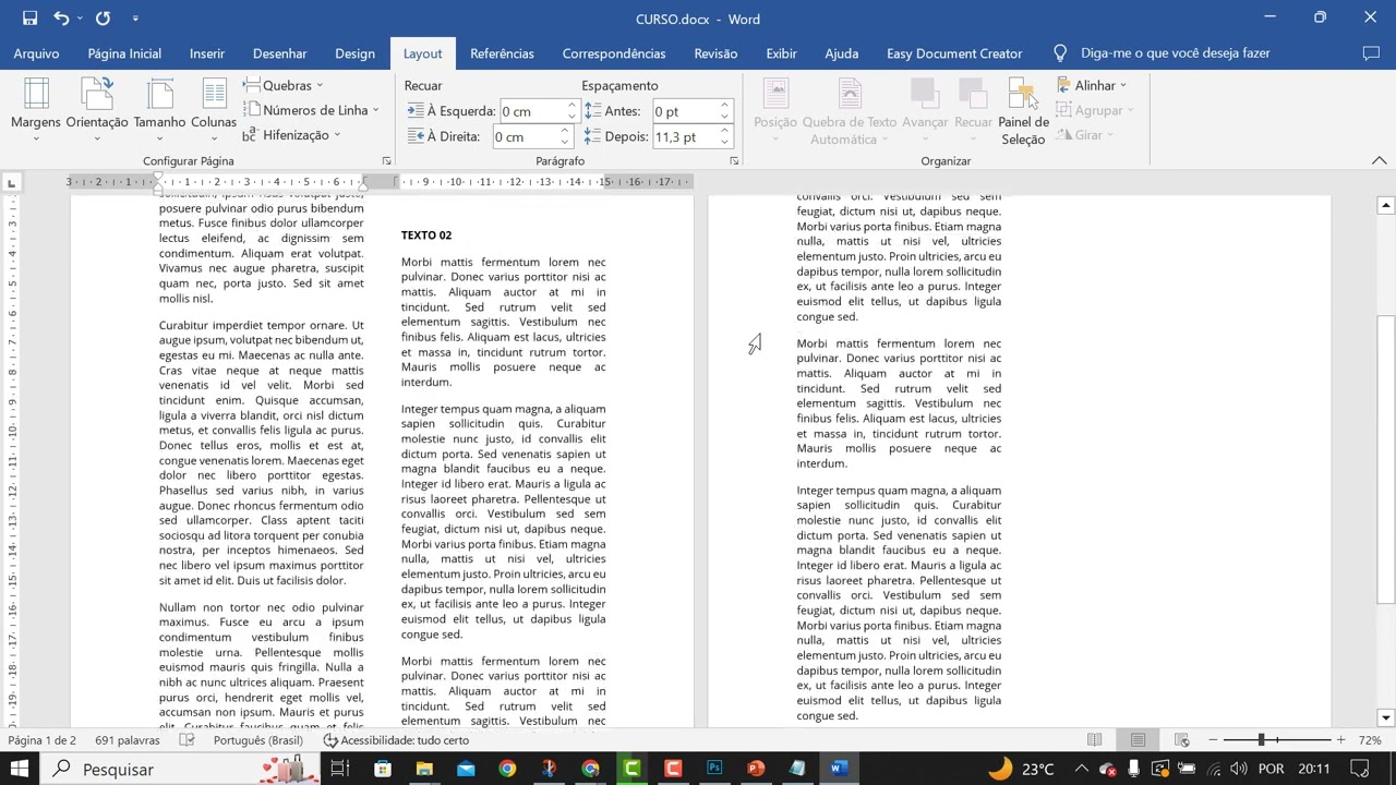 WORD - INTERMEDIÁRIO - COLUNAS DIFERENTES EM UMA MESMA PÁGINA