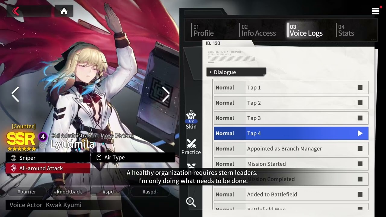 Lyudmila dialogue (Korean) - CounterSide voice-lines
