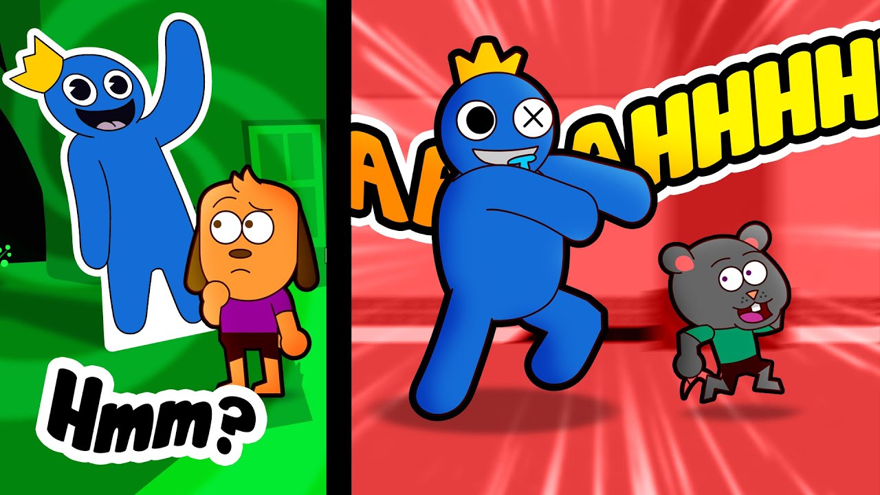 Dogo e Ratch encontram o BICHO AZUL BABÃO em Rainbow Friend - Noite 1 | Roblox | Animação