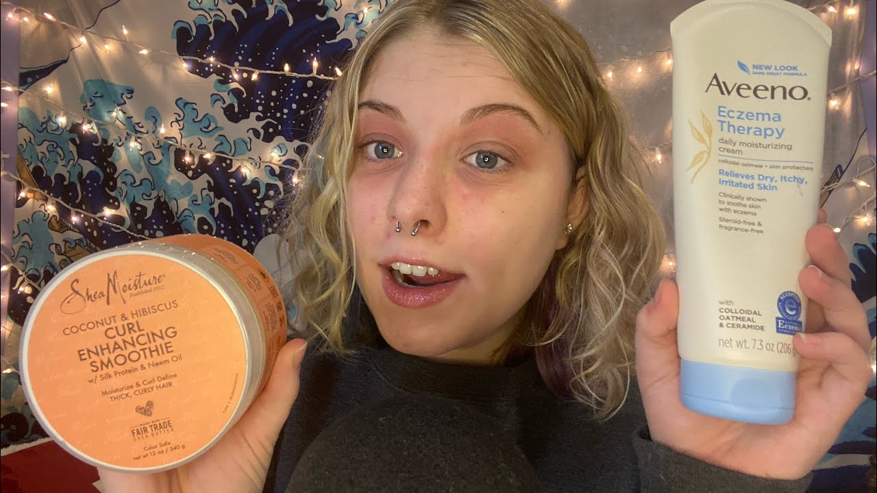 ASMR│my skin and hair care products!(helping out eczema and curly girls) 💁🏼‍♀️