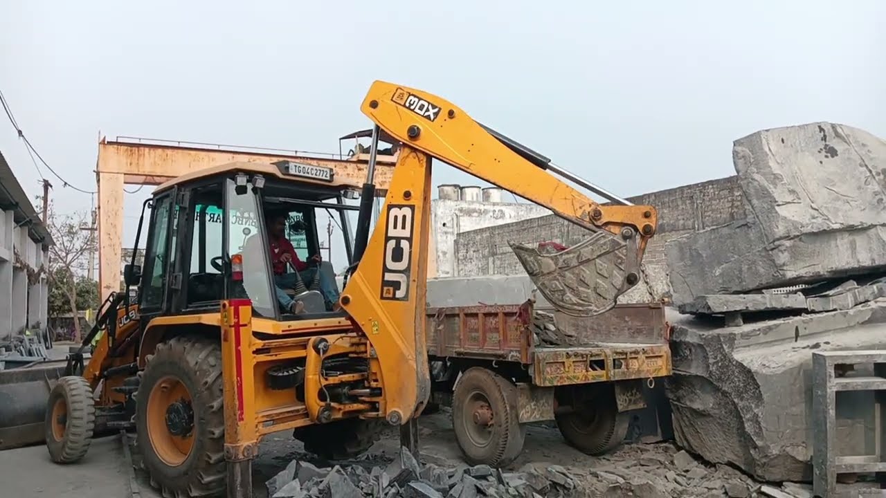 Todayfull day working jcb3dx in live on stone factory biggest stone background working watch on end
