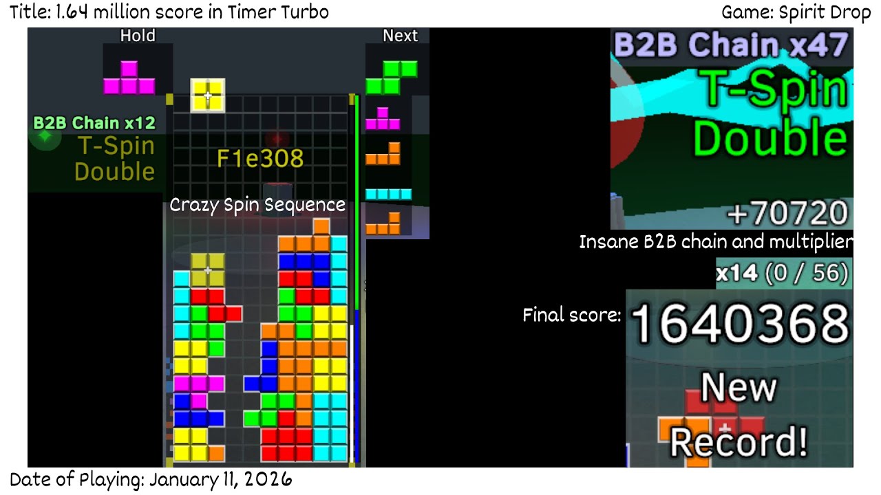 1.64 million score in timed turbo on Spirit Drop