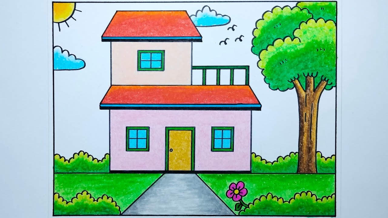 Cara menggambar rumah mudah dan bagus