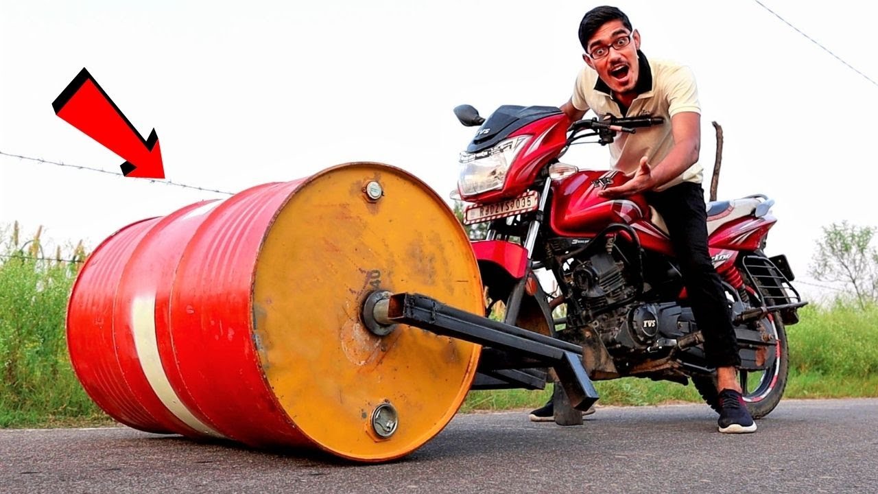 Fitting Steel Drum In Bike- Desi Road Roller | बाइक बनी रोड रोलर | Will It Work?