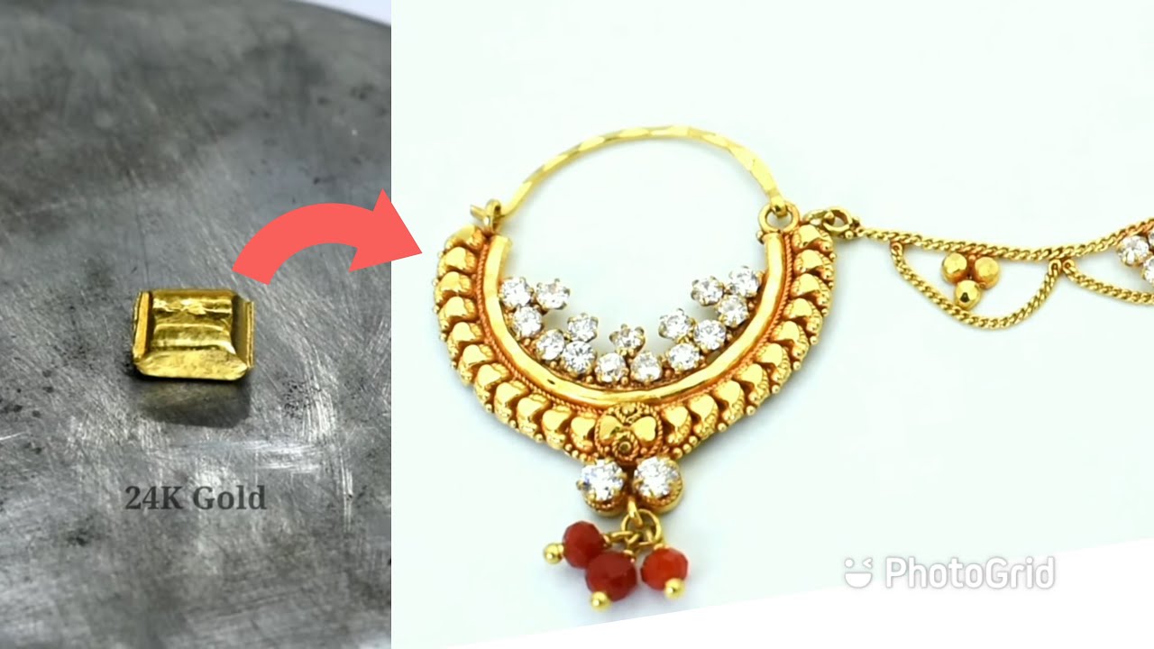 Latest Gold Nathiya Design Making | Bridal Nose Ring Nathiya Design 2 - Gold Smith Jack
