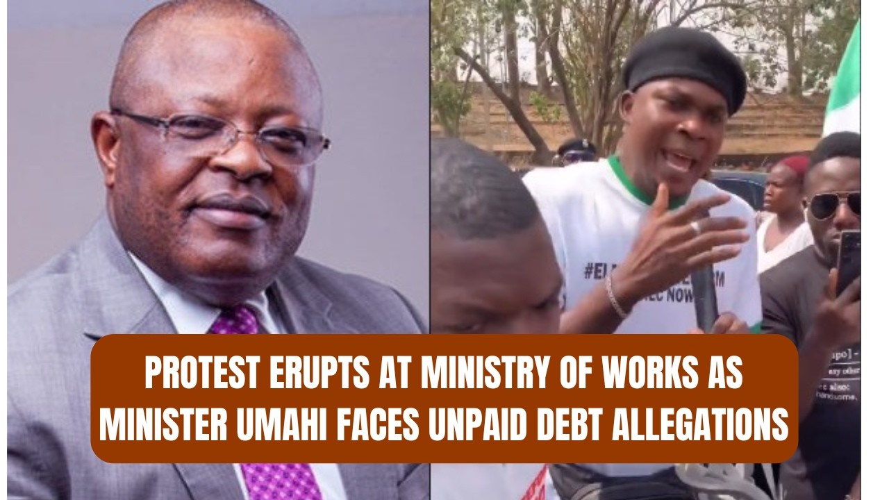 Protest Erupts at Ministry of Works as Minister Umahi Faces Unpaid Debt Allegations