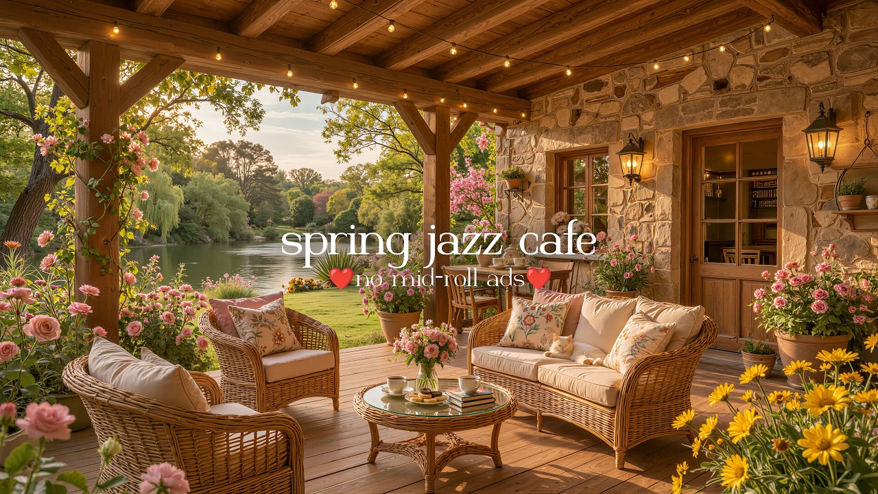🌷Cozy Spring Jazz (NO MID-ROLL ADS) – Calm Coffee Shop Ambience for Productivity