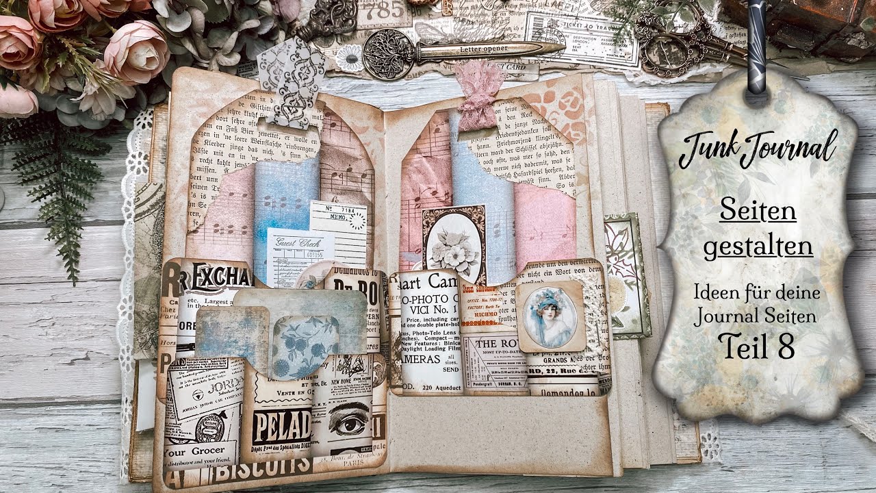 Junk Journal / deutsch /  Tags & Pockets / Seiten gestalten in meinem Porte Bonheur Journal