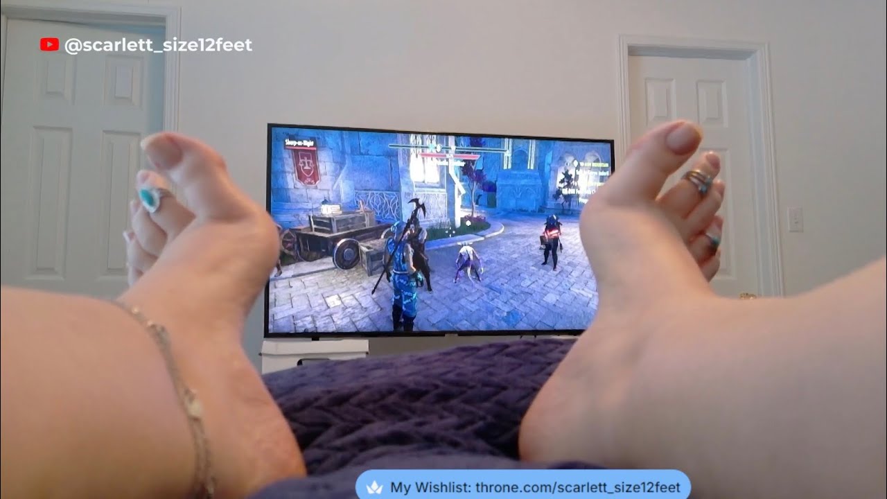 Playing ESO and showing my big feet and soles
