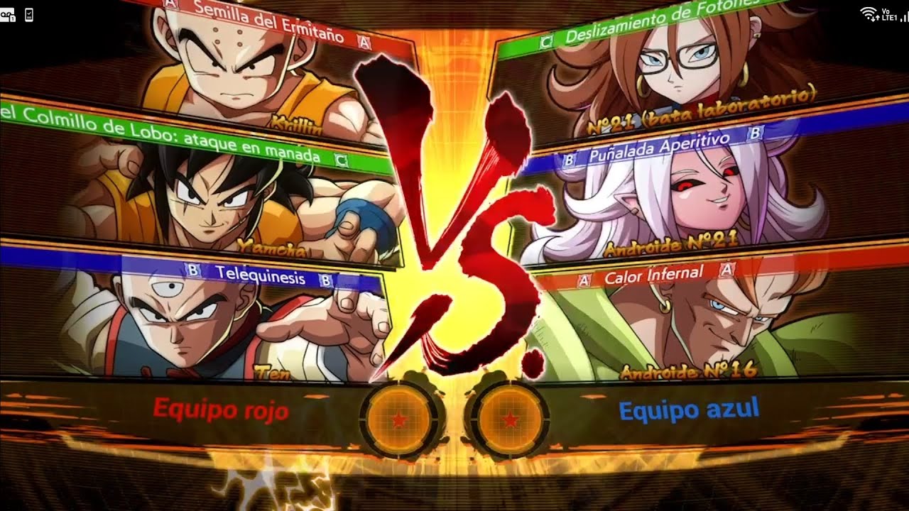 Krillin y Yamcha y Ten Vs Bata Laboratorio N°21 y Malvada N°21 y Androide N°16 Dragon Ball Fighterz