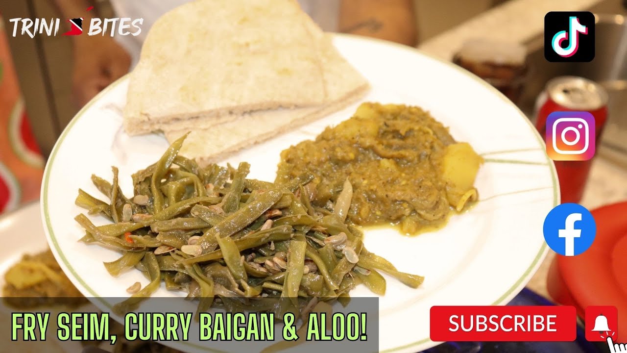 Trini Bites | Fry Seim, Curry Baigan & Aloo w/Sada Roti! **TASTY**