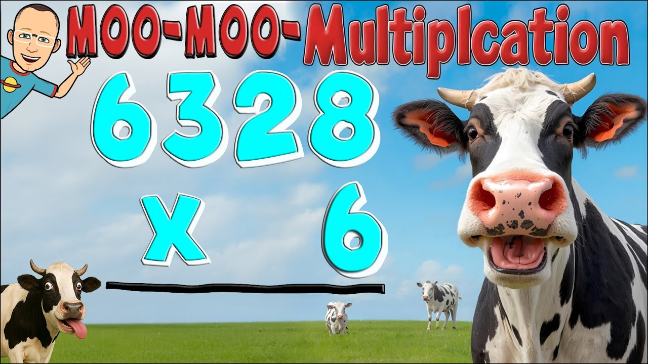 MOO-tiplying Big Numbers! 4-Digit numbers by 1-Digit numers Math Fun!