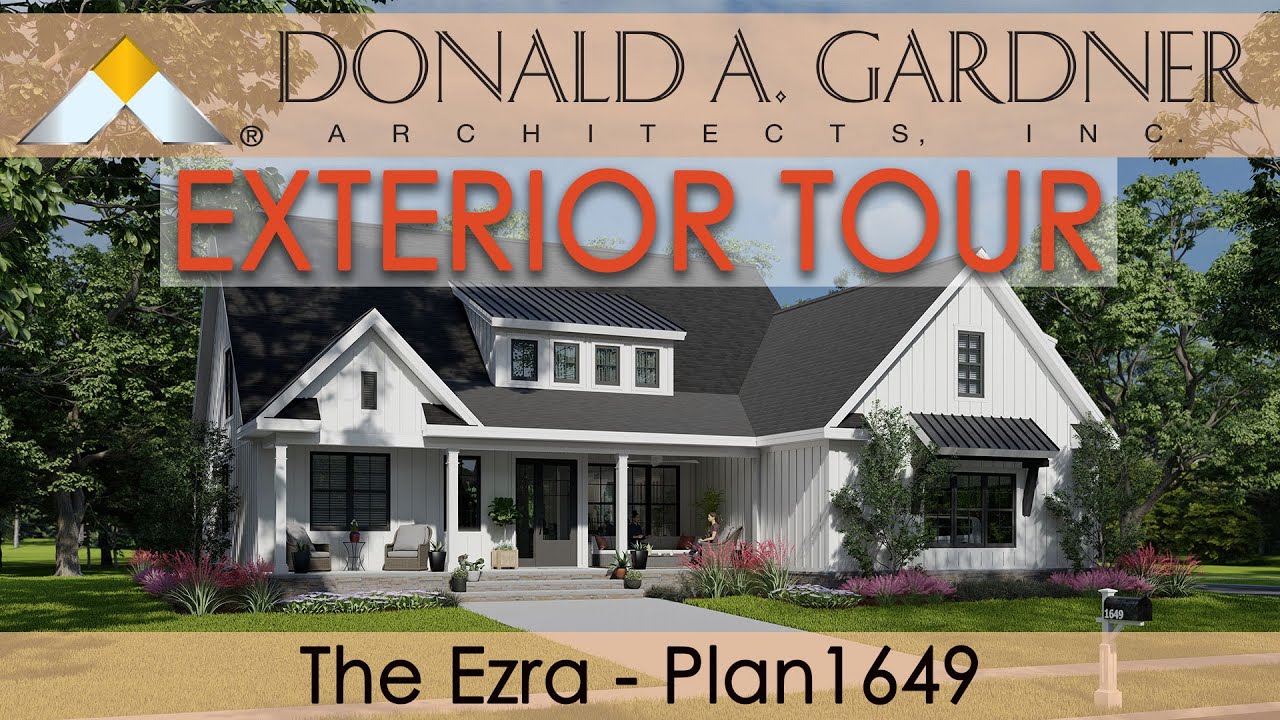 Small house plan with a two-story layout and a modern farmhouse façade | The Ezra