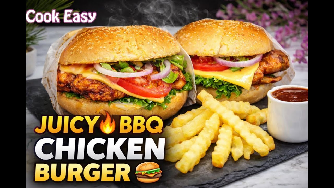 Smoky Chicken BBQ Burger at Home | Easy Grilled Chicken Burger Recipe