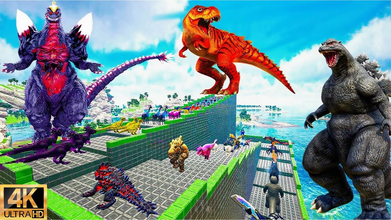Ark Dinosaur Deathrun Vs Indoraptor Vs Spider T-rex - Ark Creature Survival Evolved