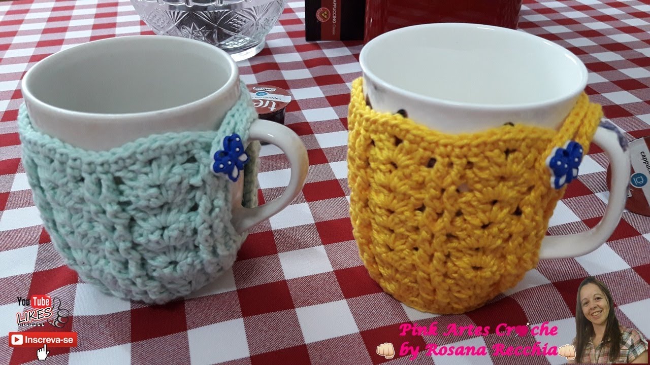 👊# Capinha para Caneca / Roupinha para Caneca Charmosinha - Pink Artes Croche by Rosana Recchia