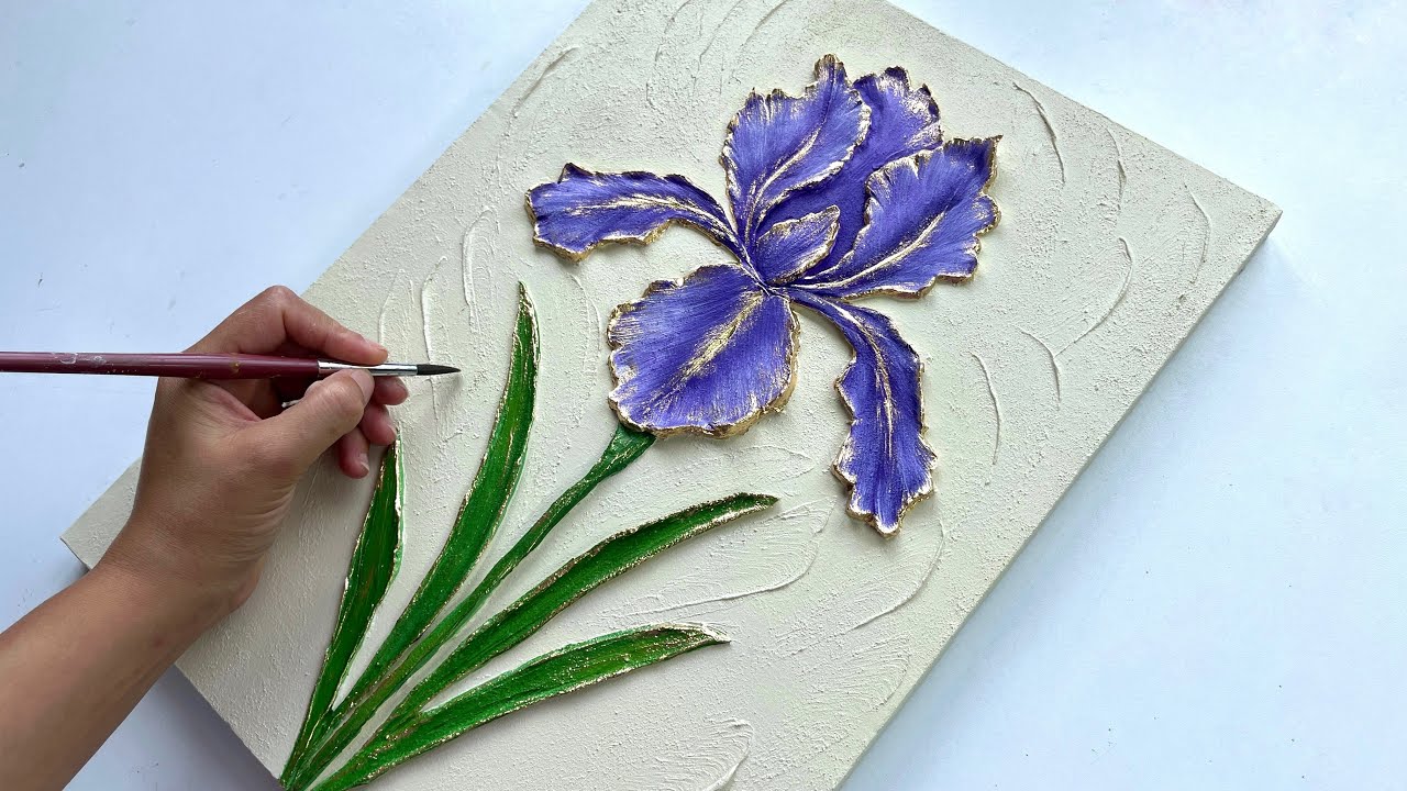 How to Paint an Iris Flower with Texture Paste | Step by Step Floral Art Painting Tutorial
