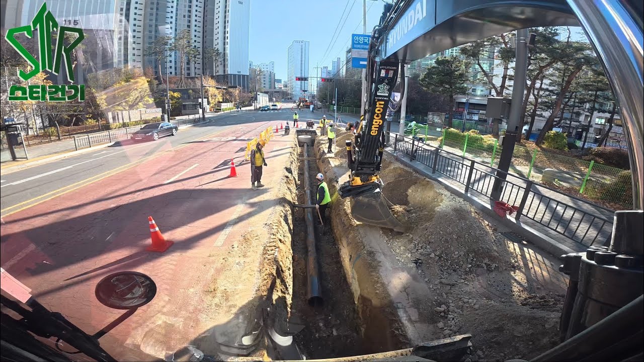 (4k) Hyundai HW155A engcon. Вспомогательное гражданское строительство, часть 10. (Опора для наруж...