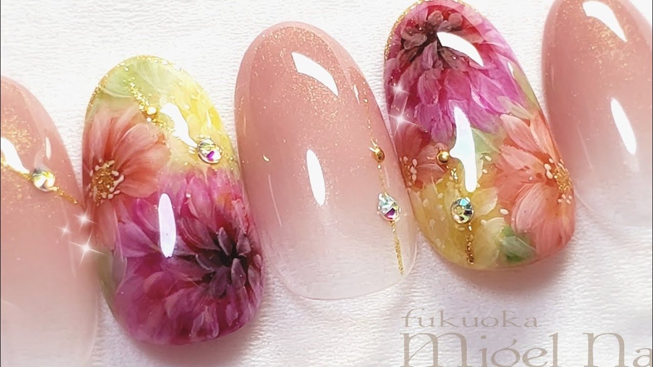 ダリア♡フラワーネイルアート♡Dahlia flower nailart