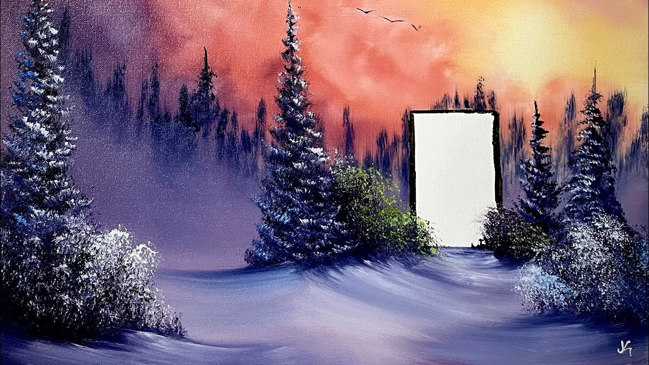&ldquo;Enter Winters Door&rdquo; - Sunset Warm Winter Oil Painting Tutorial. #BobRoss #PaintWithJosh #ArtTeacher