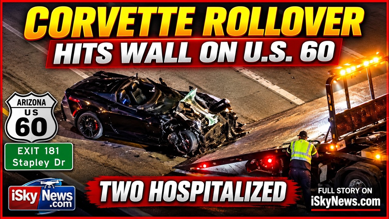Black Corvette Hits Wall, Rolls Over on U.S. 60 in Mesa; Two Hospitalized