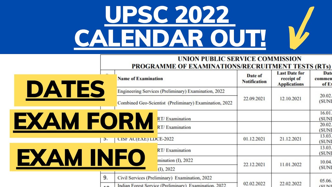 UPSC 2022 Calendar| 2022 UPSC dates for Prelims and Mains