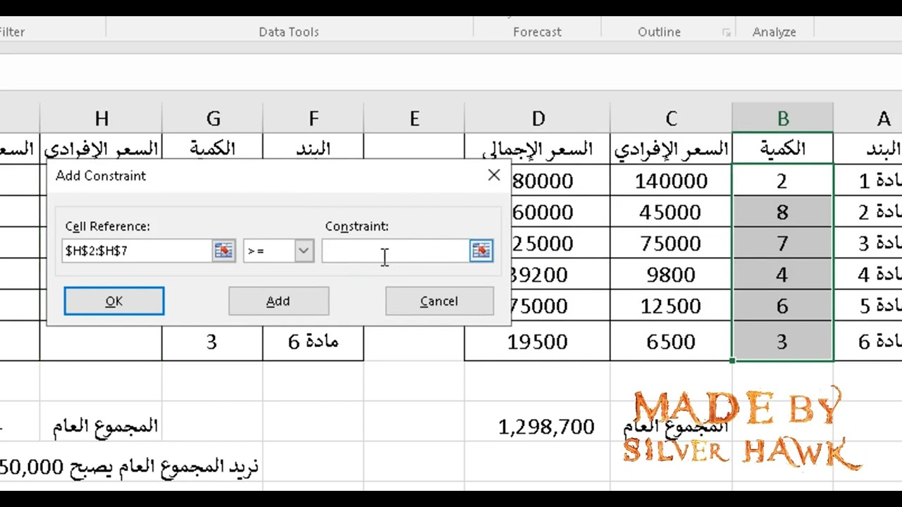 How to use Solver tool   أداة اتخاذ القرار في إكسل