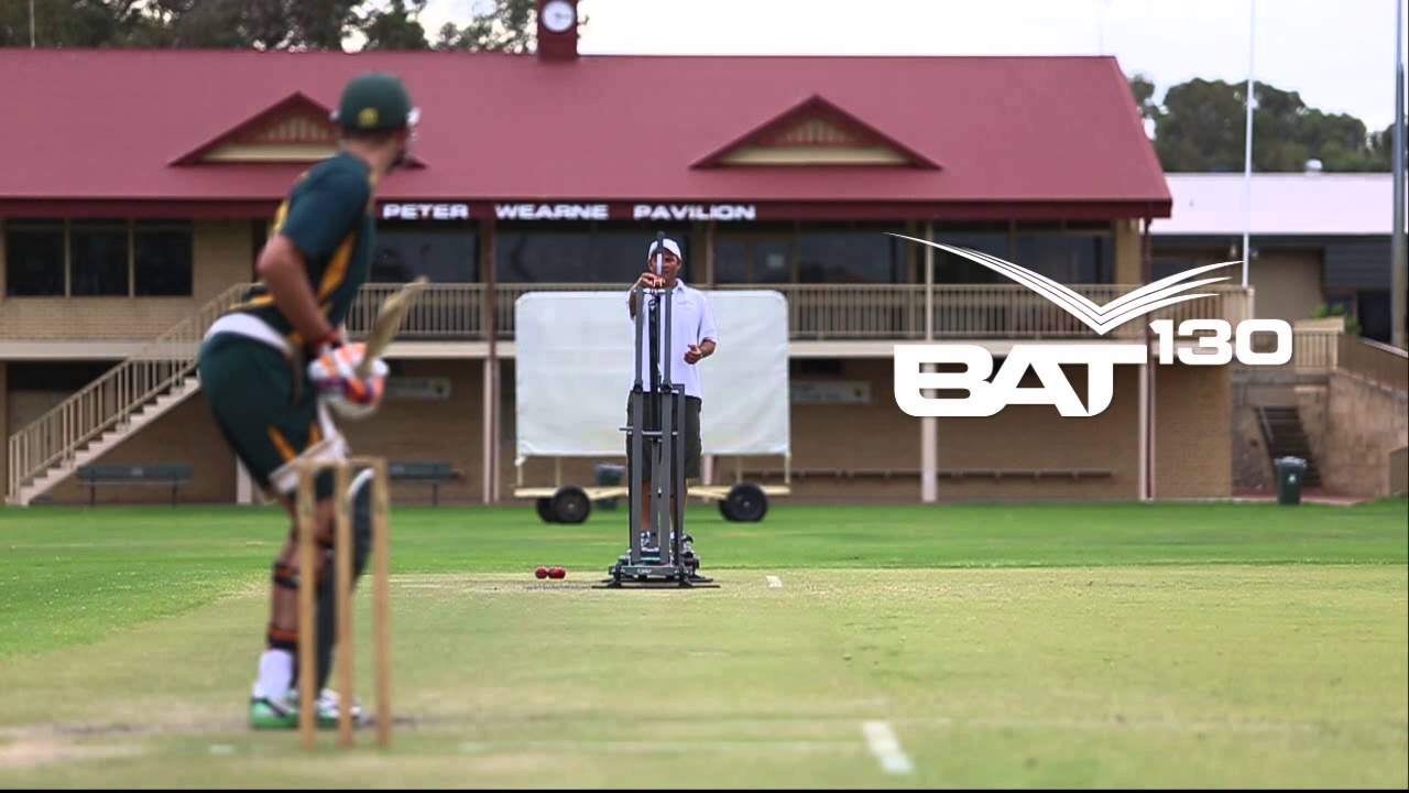 Facing the BAT130 Bowling Machine at Scarborough turf pitch