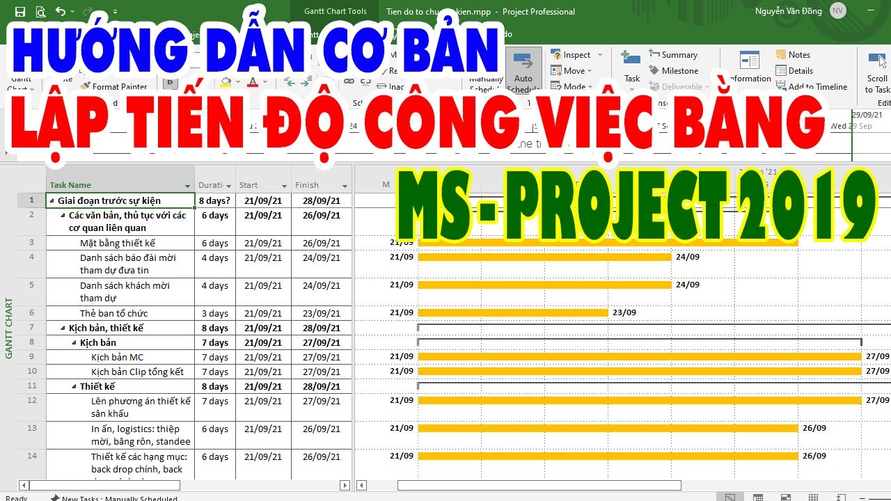 Hướng Dẫn Cơ Bản Các Bước Lập Tiến Độ Công Việc Bằng Project 2019 | Hướng Dẫn Sử Dụng PROJECT 2019