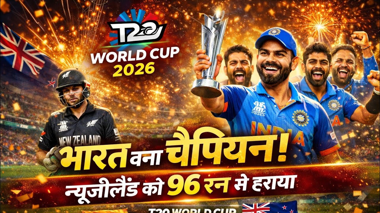 INDIA WON ICC T-20 CRICKET WORLD CUP-2026!India beat New Zealand by 96 runs to win the ICC World Cup