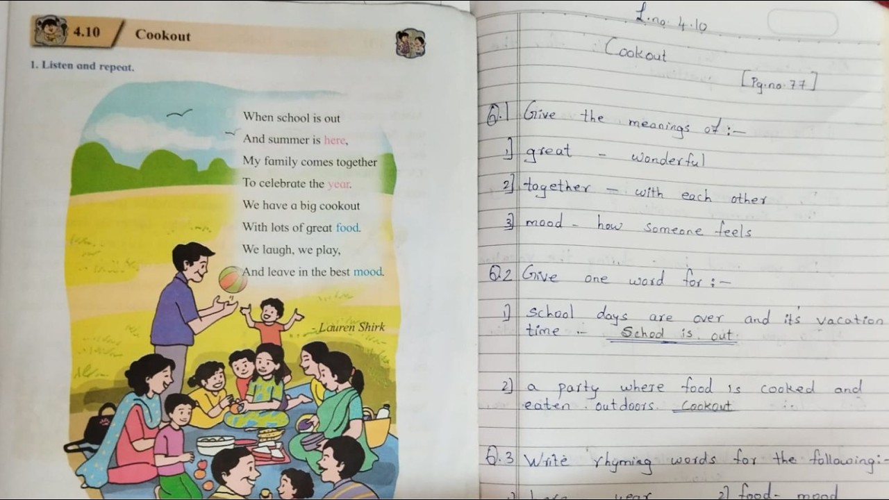 Cookout👩🏻&zwj;🍳&bull; L No 4.10 &bull; English &bull; Std 1 &bull; New Syllabus 2025 &bull; Explanation, Activity, Written Notes