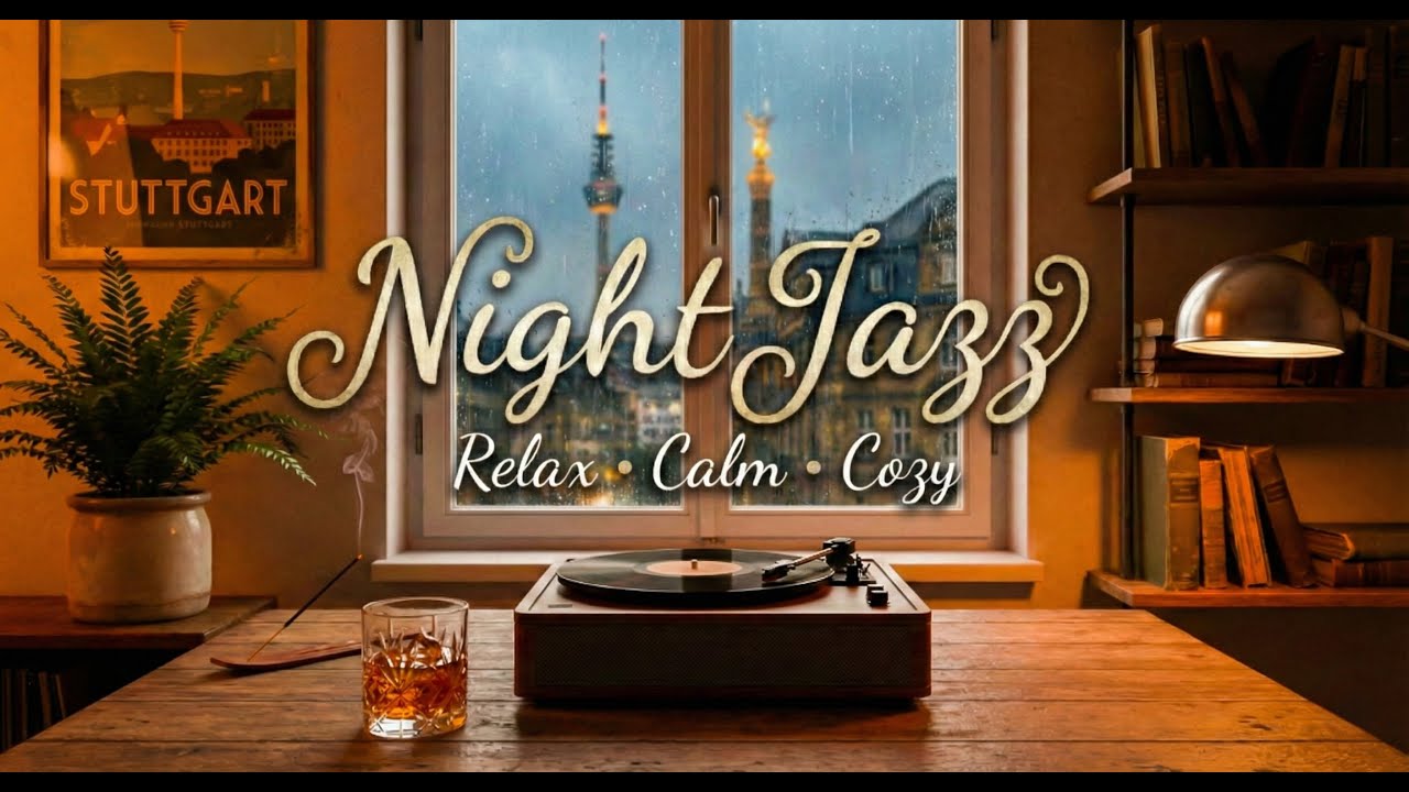 Rainy Night in Stuttgart - Warm Smooth Jazz/ Retro Jazz & Rain Sound | Relaxing Ambience for Reading