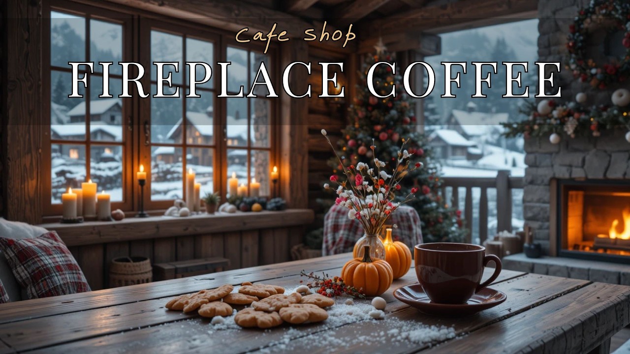 Cozy Winter Cabin Ambience ☕🔥 Relaxing Fireplace & Snowy Evening Sounds
